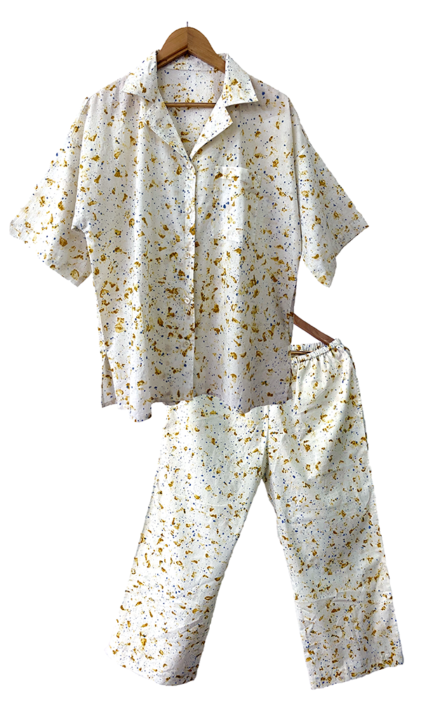 LOUNGEWEAR-PAJAMA SET | ORGANIC COTTON CAMBRIC | NATURAL DYE PETAL ECO-PRINT