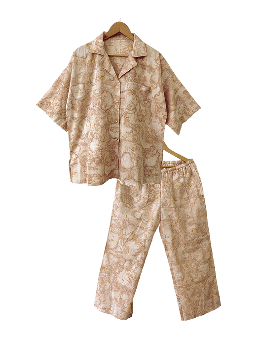 LOUNGEWEAR-PAJAMA SET | ORGANIC COTTON CAMBRIC | NATURAL DYE PETAL ECO-PRINT