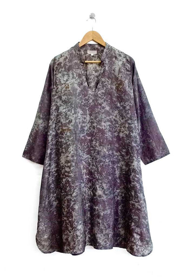 WOMEN'S HAND WOVEN SILK SHIRTDRESS-KURTA | NATURAL DYE | PETAL ECO-PRINT