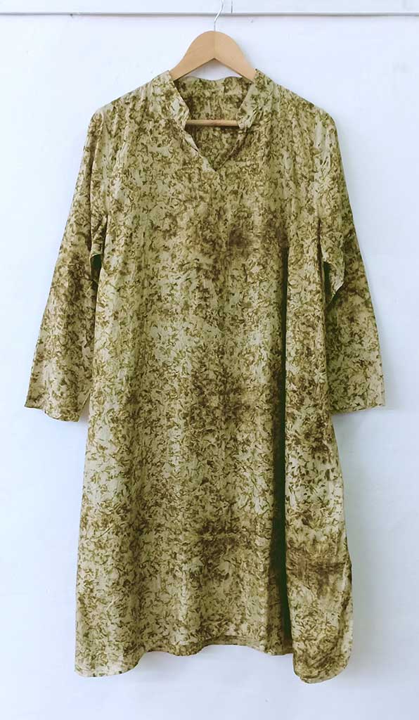 WOMEN'S HAND WOVEN SILK SHIRTDRESS-KURTA | NATURAL DYE | PETAL ECO-PRINT