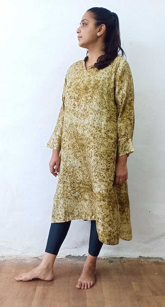 WOMEN'S HAND WOVEN SILK SHIRTDRESS-KURTA | NATURAL DYE | PETAL ECO-PRINT