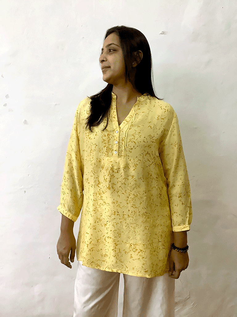 HAND-WOVEN SILK TUNIC-KURTA | NATURAL DYE | PETAL ECO-PRINT