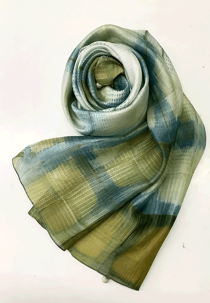 HAND-WOVEN SILK SCARF | NATURAL DYE | SHIBORI