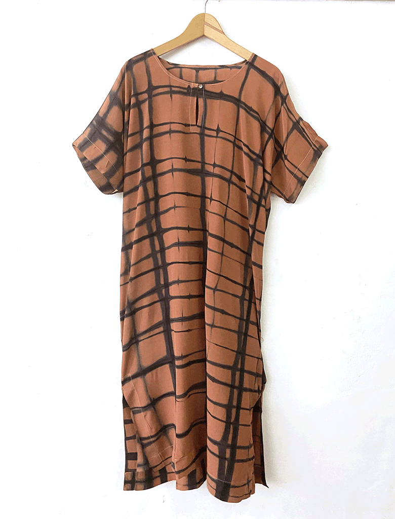 SILK CREPE DRESS-KAFTAN | SHIBORI | NATURAL DYE