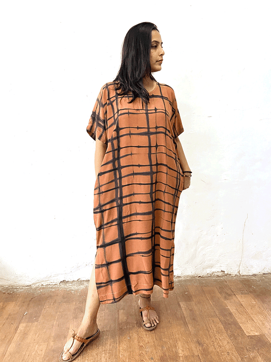 SILK CREPE DRESS-KAFTAN | SHIBORI | NATURAL DYE