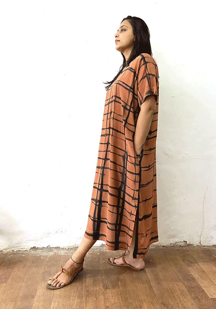 SILK CREPE DRESS-KAFTAN | SHIBORI | NATURAL DYE