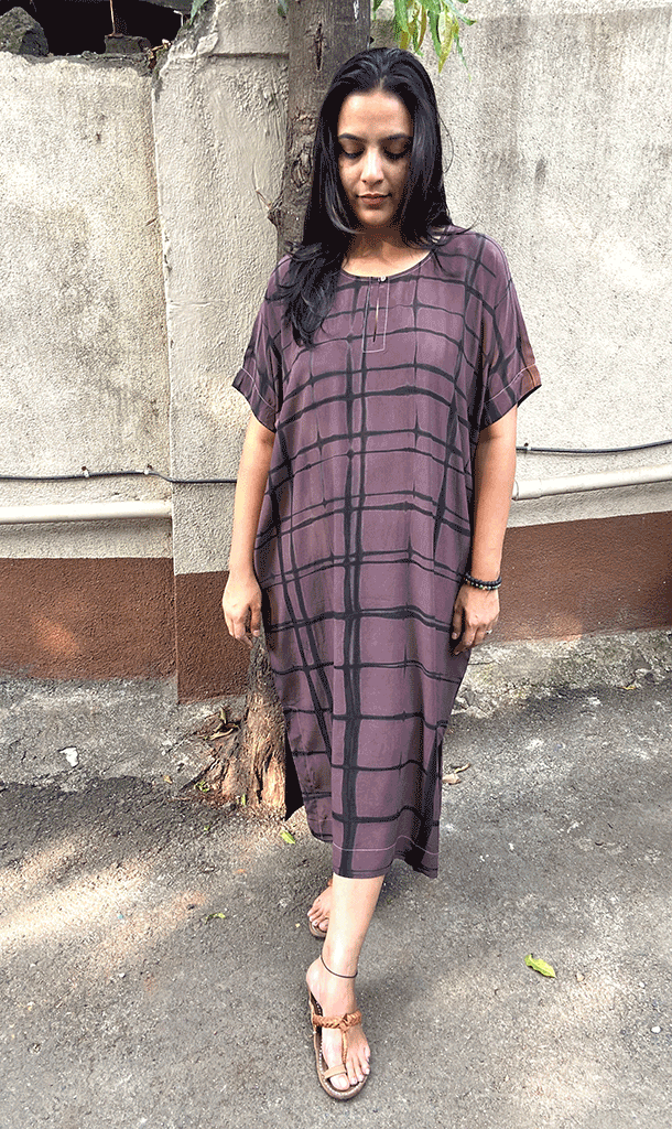 SILK CREPE DRESS-KAFTAN | SHIBORI | NATURAL DYE