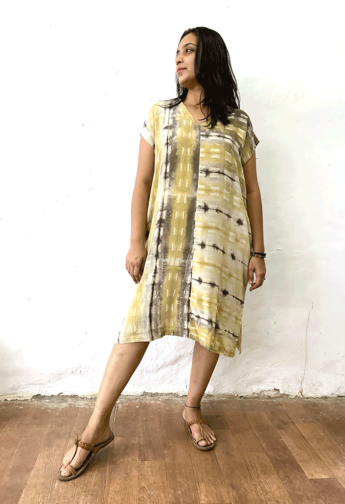 SILK CREPE SHIFT DRESS | SHIBORI | NATURAL DYE