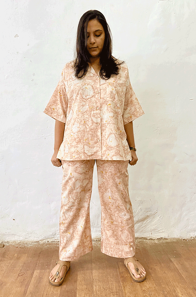 LOUNGEWEAR-PAJAMA SET | ORGANIC COTTON CAMBRIC | NATURAL DYE PETAL ECO-PRINT